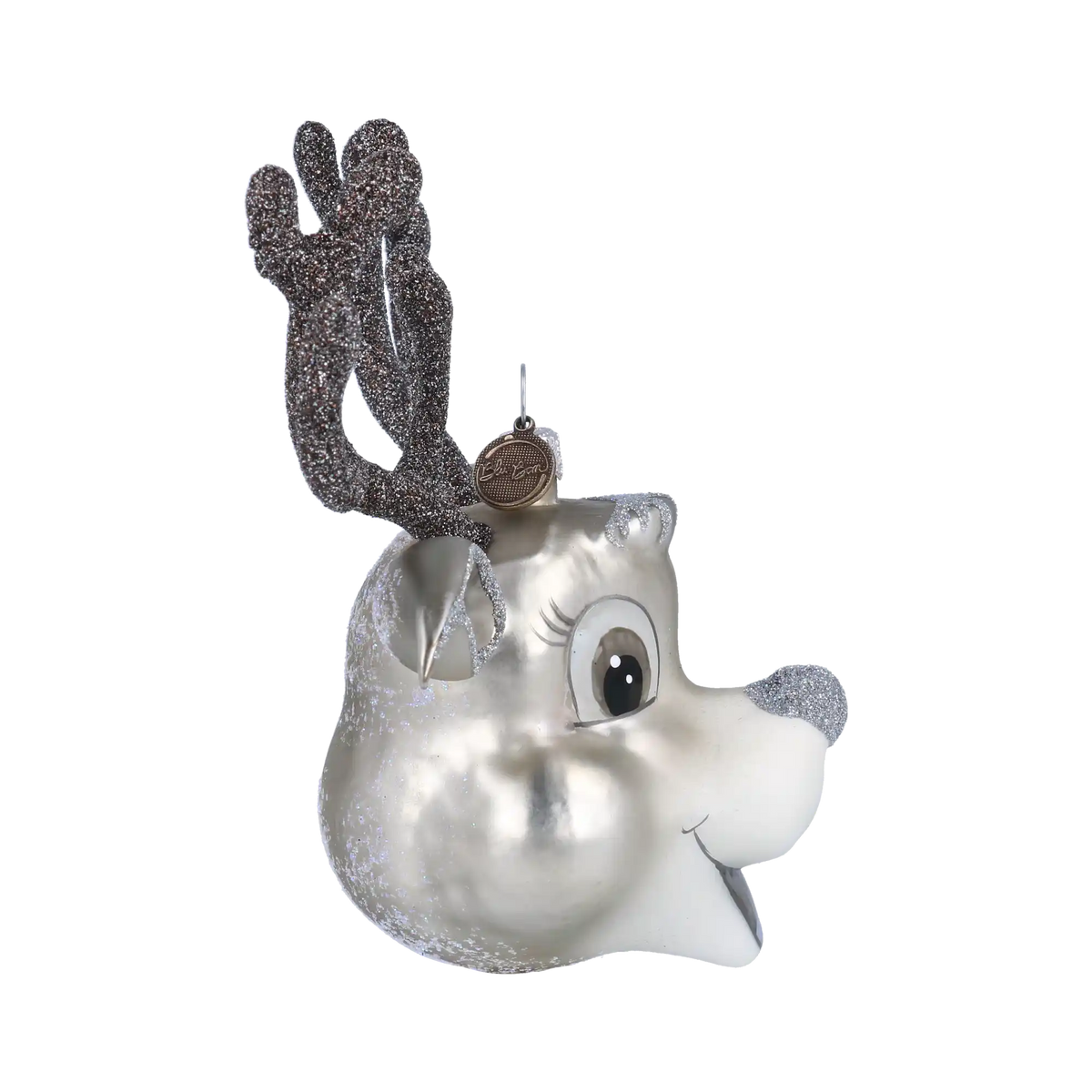 Exultant Silver Fawn | Hand-Painted Glass Ornament | Blubom 2020-089
