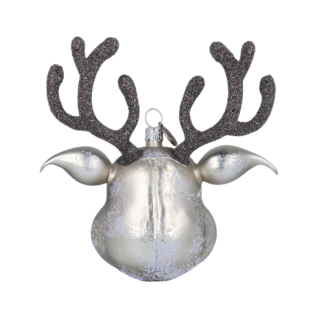 Exultant Silver Fawn | Hand-Painted Glass Ornament | Blubom 2020-089