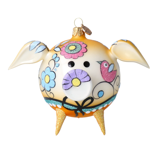 Piglet in the Meadow Handmade Glass Christmas ornament Pig 2020-071