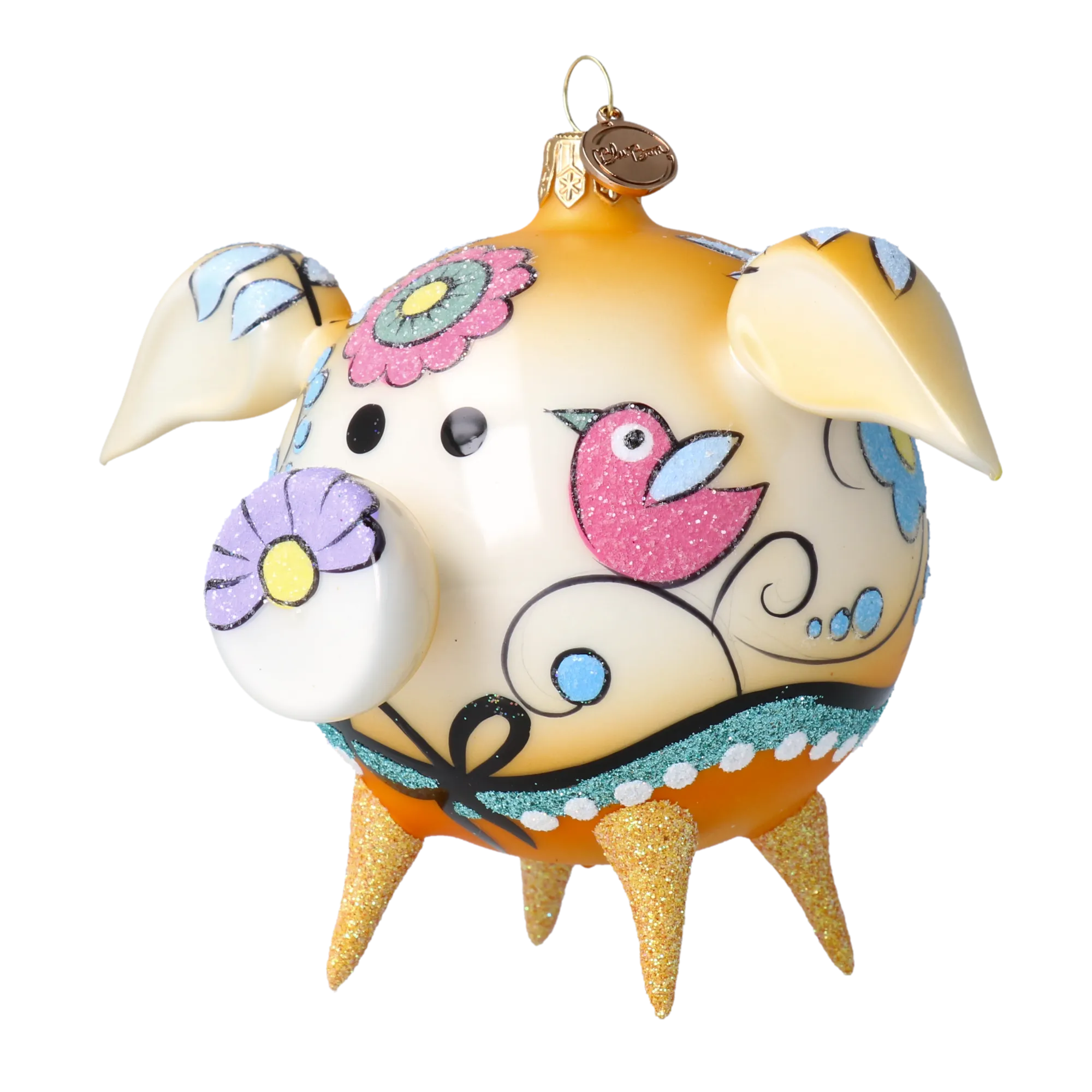 Piglet in the Meadow Handmade Glass Christmas ornament Pig 2020-071