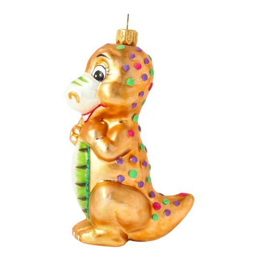 Gilded Speckled Dinosaur Premium christmas glass ornament 2020-084