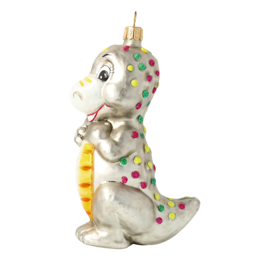 Silver Confetti Dinosaur Premium christmas glass ornament 2020-087