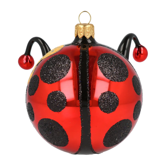 Ladybug with a Bow Glass Christmas ornament bee