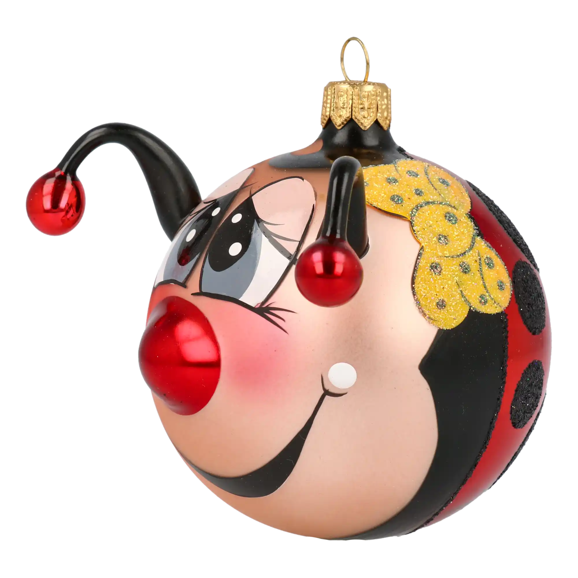 Ladybug with a Bow Glass Christmas ornament bee