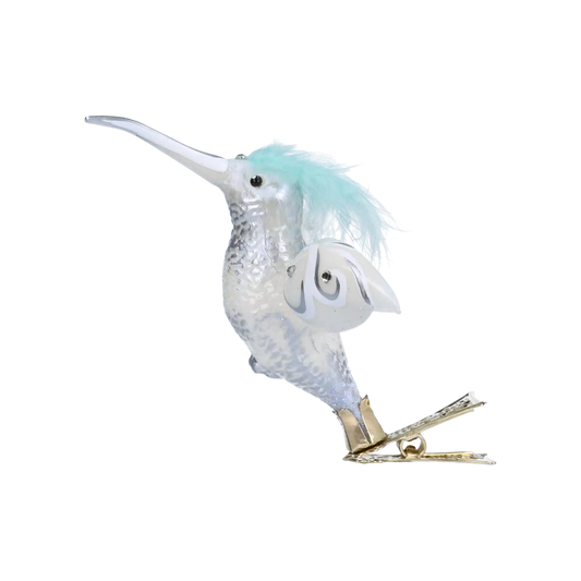 Hummingbird Winter Glow Handmade Glass Christmas ornament