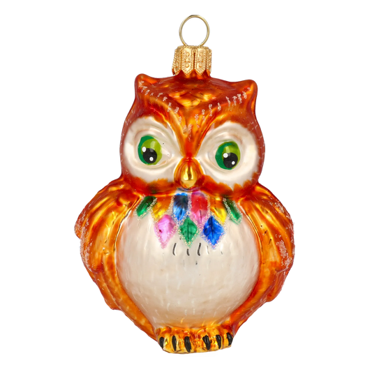 Amber Jeweled Owl Premium christmas glass ornament 2020-165