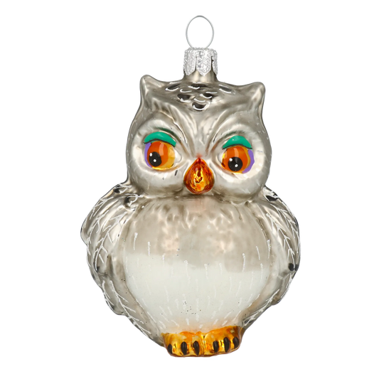Pearlescent Silver Owl Premium christmas glass ornament 2020-167