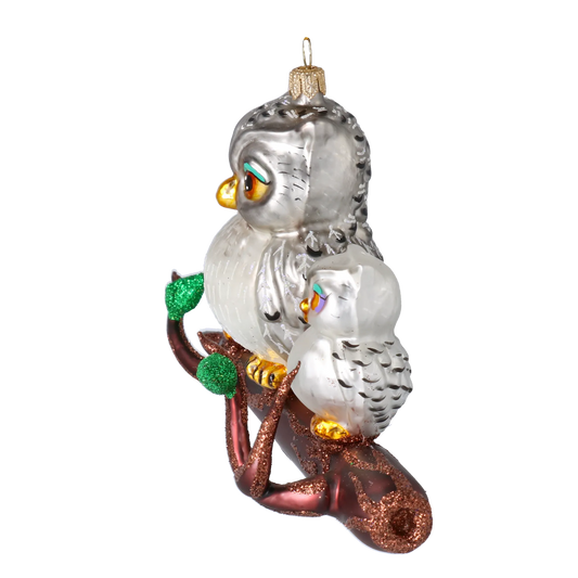 Owl Family Gathering  Handmade Glass Christmas ornament 2020-168