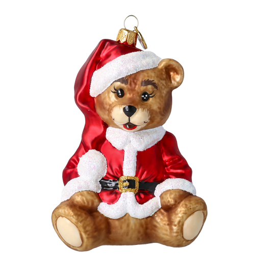 Crimson Santa Teddy Premium christmas glass ornament 2020-177