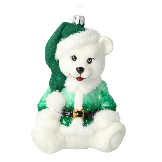 Emerald Green Santa Teddy Premium christmas glass ornament 2020-183
