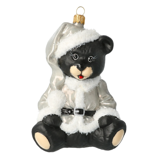 Silver Onyx Santa Teddy Premium christmas glass ornament 2020-186