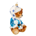 Load image into Gallery viewer, Teddy bear with snowflakes. Handmade Glass Christmas ornament. 2020-198
