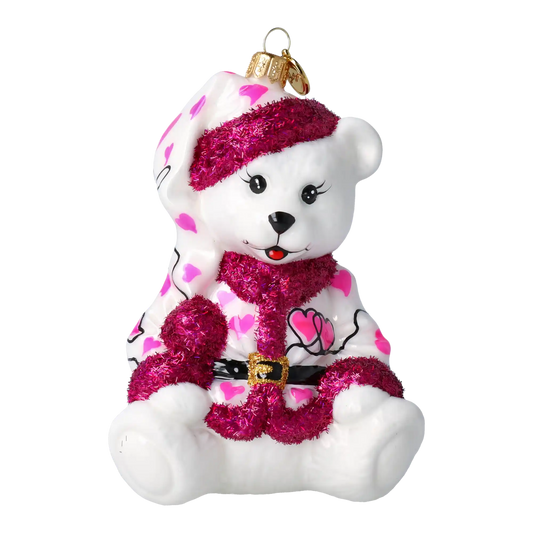Sweetheart Bear Handmade Glass Christmas ornament.