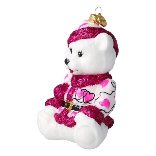 Sweetheart Bear Handmade Glass Christmas ornament.