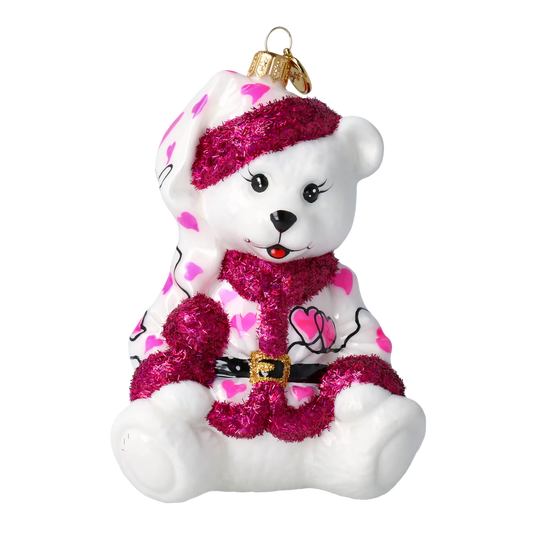 Sweetheart Bear Handmade Glass Christmas ornament. 2020-199