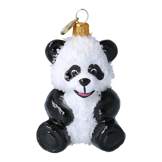 Snow Panda - Glass Christmas Ornament.