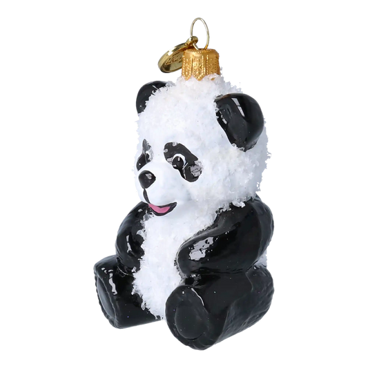 Snow Panda - Glass Christmas Ornament.