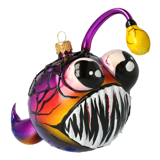 Fish with a light bulb. Handmade Glass Christmas ornament. 2020-224