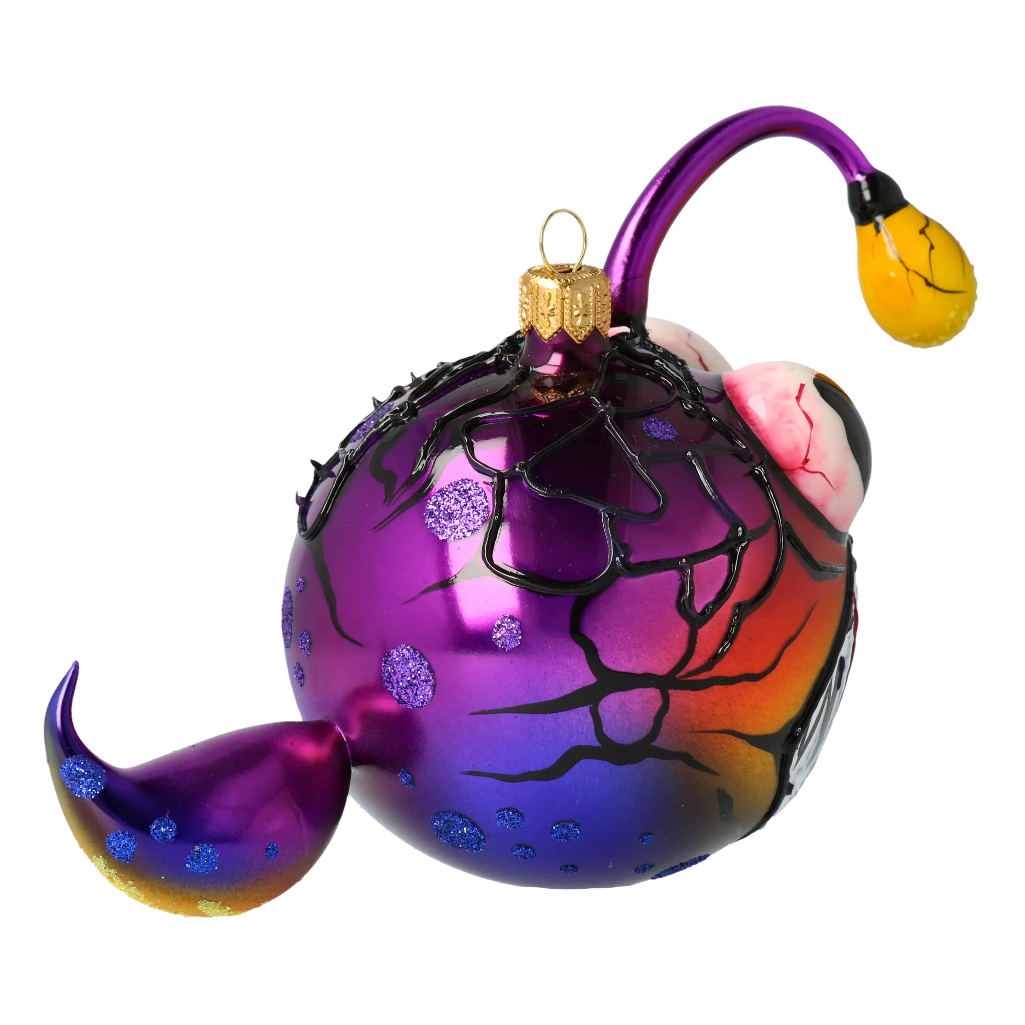 Fish with a light bulb. Handmade Glass Christmas ornament. 2020-224