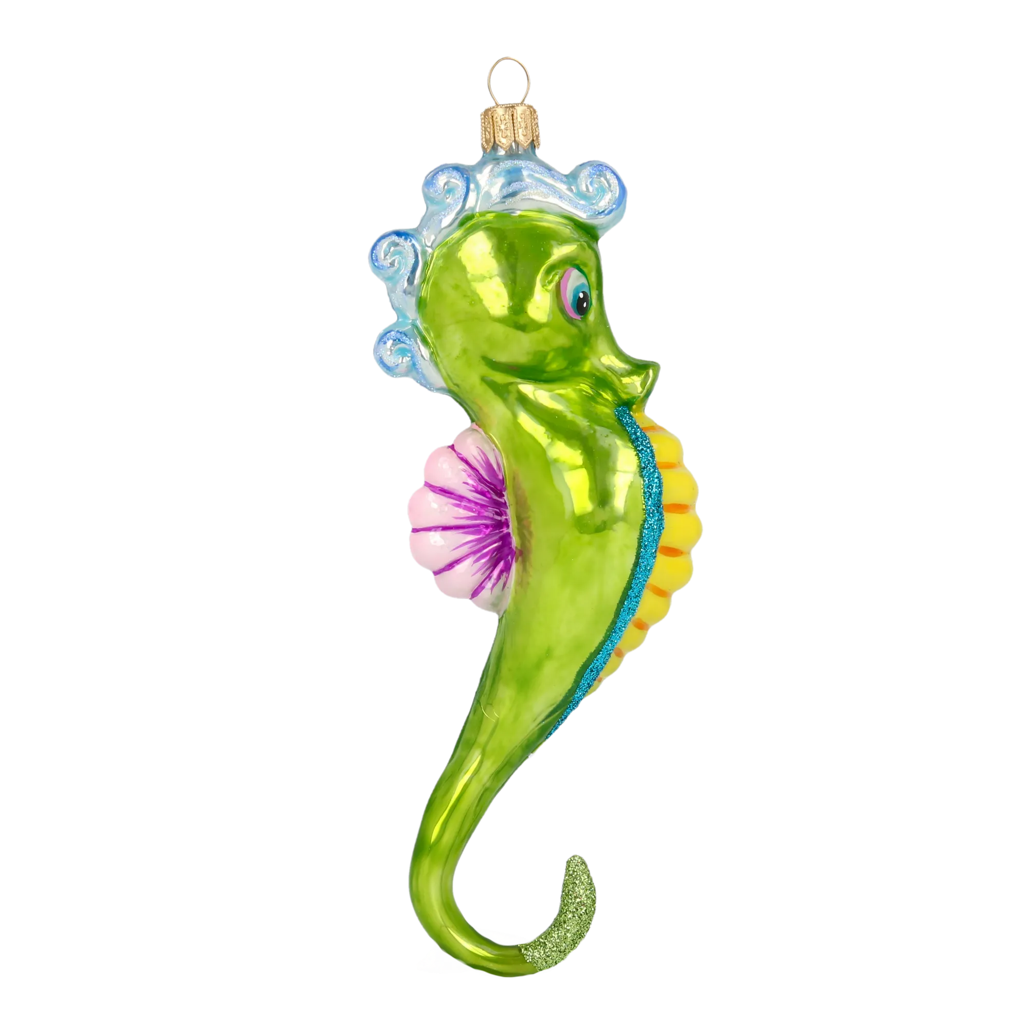 Seahorse Green Dreamer. Handmade Glass Christmas ornament. 2020-240