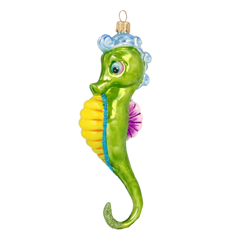 Seahorse Azure Crest | Hand-Painted Glass Ornament | Blubom 2020-240