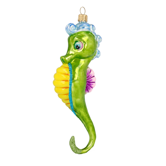 Seahorse Green Dreamer. Handmade Glass Christmas ornament. 2020-240