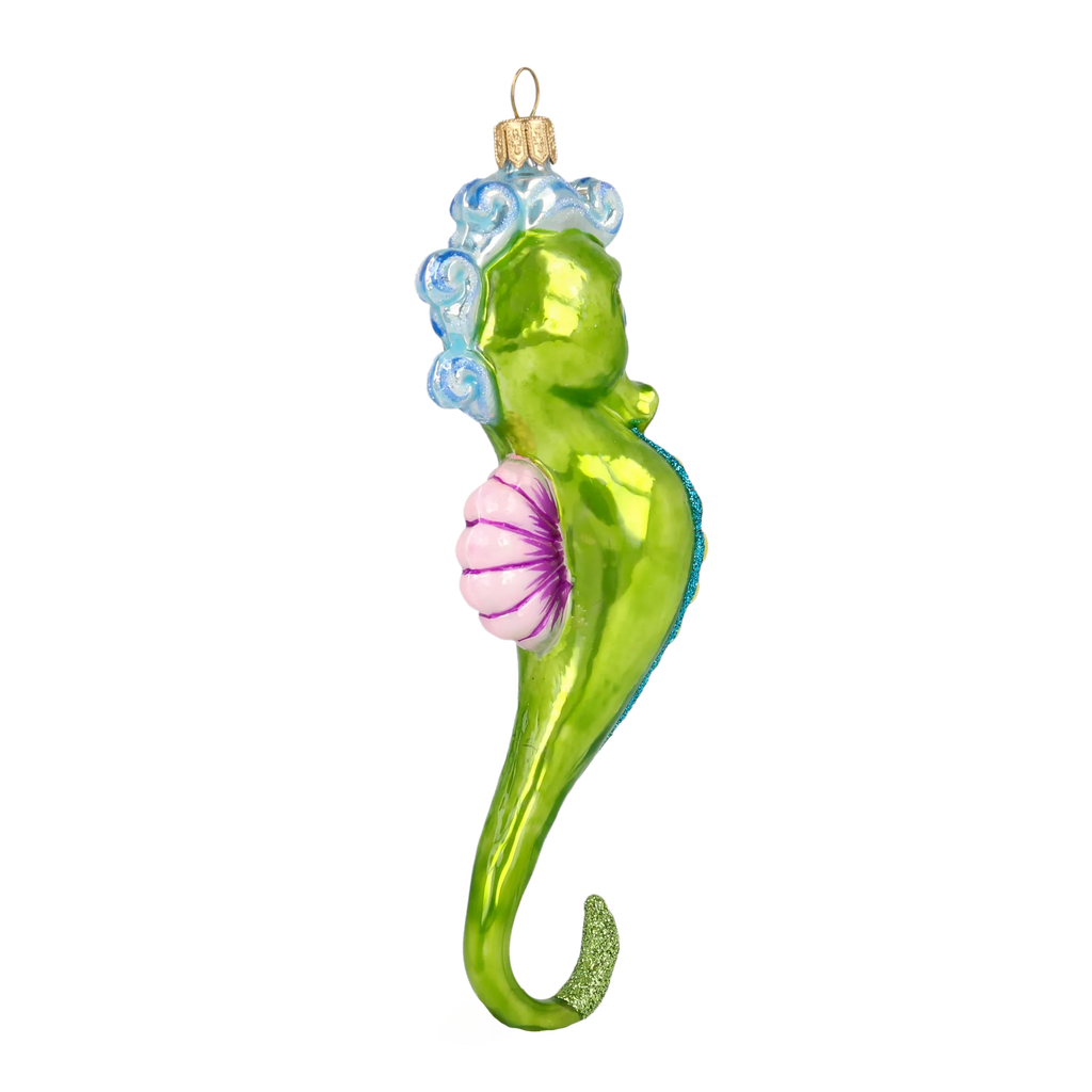 Seahorse Azure Crest | Hand-Painted Glass Ornament | Blubom 2020-240