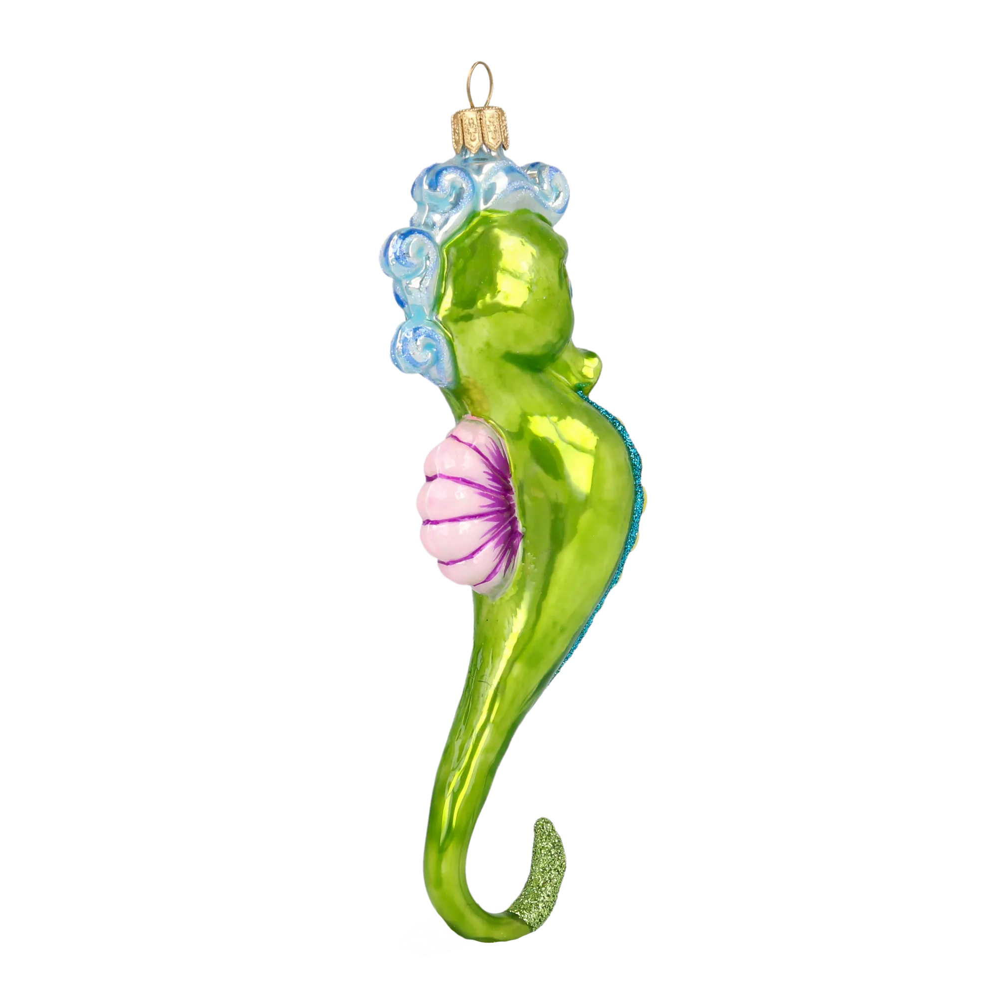 Seahorse Azure Crest | Hand-Painted Glass Ornament | Blubom 2020-240