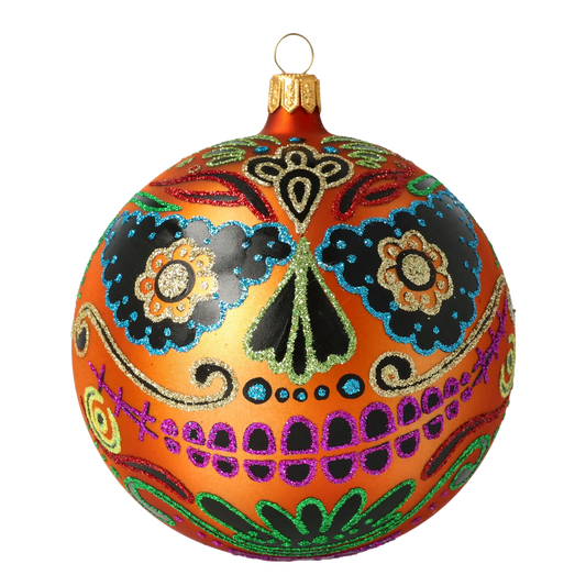 Mexican Calavera Skull. Handmade Glass Christmas ornament. 2020-260