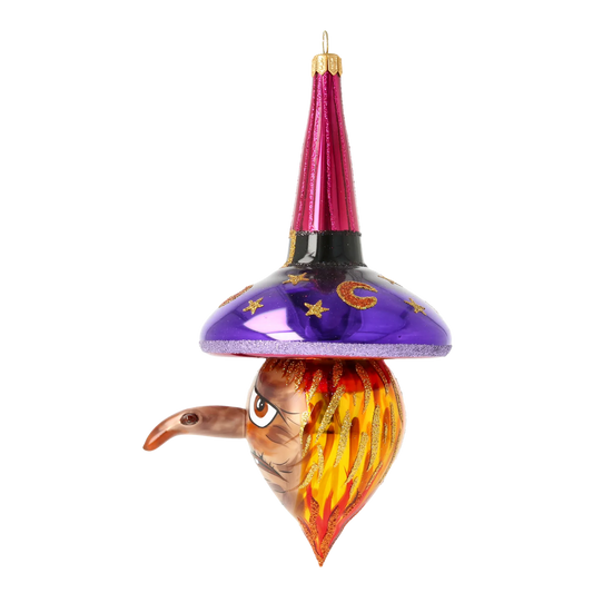 Witch with a Flaming Beard - Flaming Spell. Handmade Glass Christmas ornament. 2020-264
