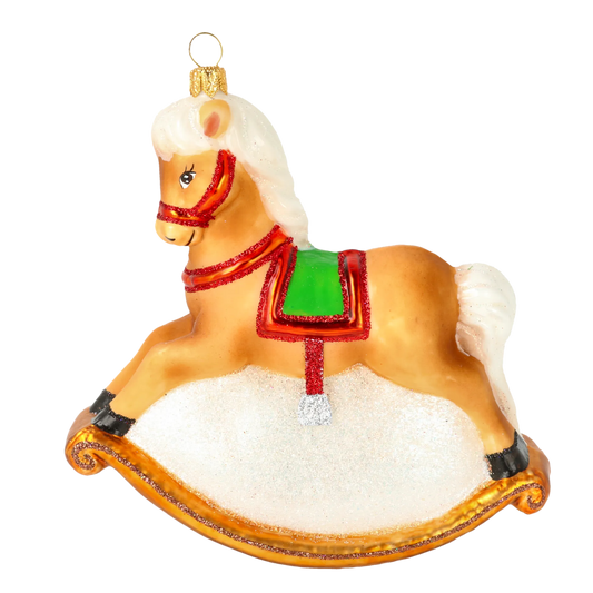 Golden Heritage Rocking Horse Premium christmas glass ornament 2020-305