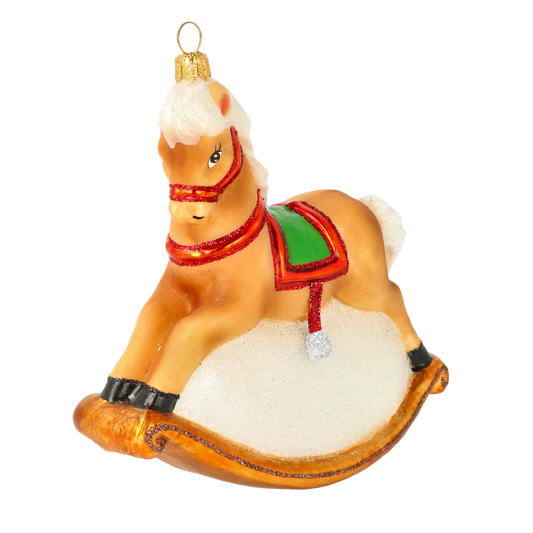 Golden Heritage Rocking Horse Premium christmas glass ornament 2020-305