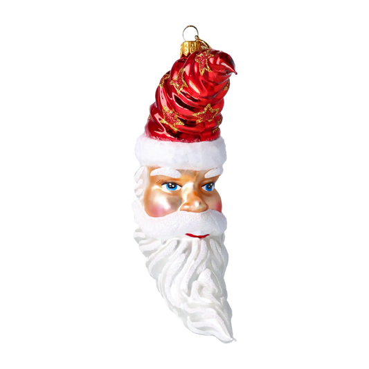 Santa Claus Moon on a Star Banner. Handcrafted Glass Christmas Ornament.