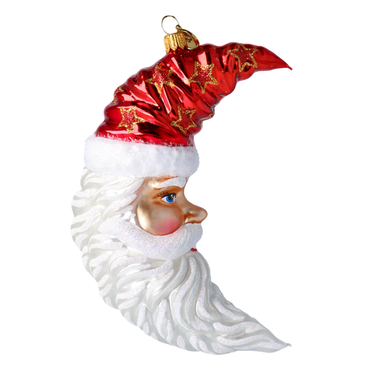 Santa Claus Moon on a Star Banner. Handcrafted Glass Christmas Ornament. 2020-363