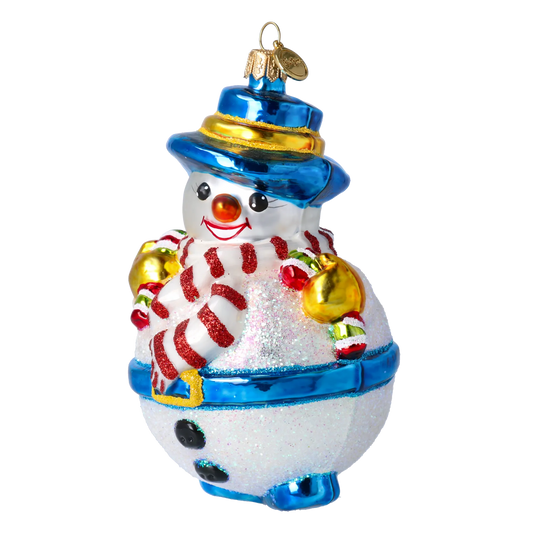 Azure Blue Snowman Premium christmas glass ornament 2020-393