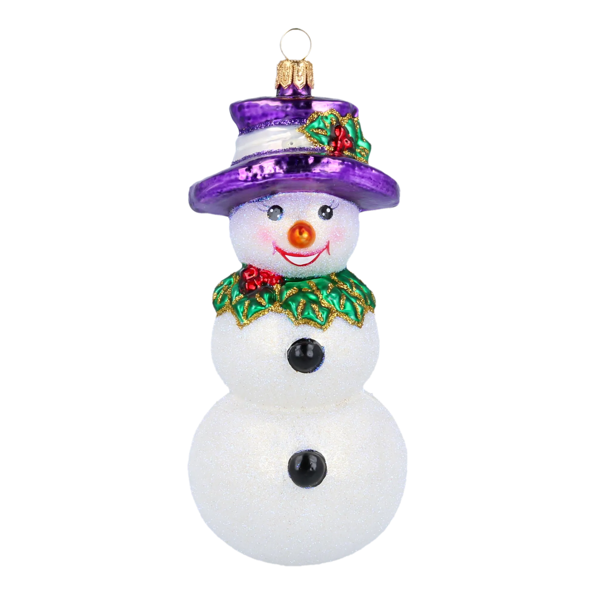 The Snowman in the Purple Hat. Handmade Glass Christmas ornament. 2020-395