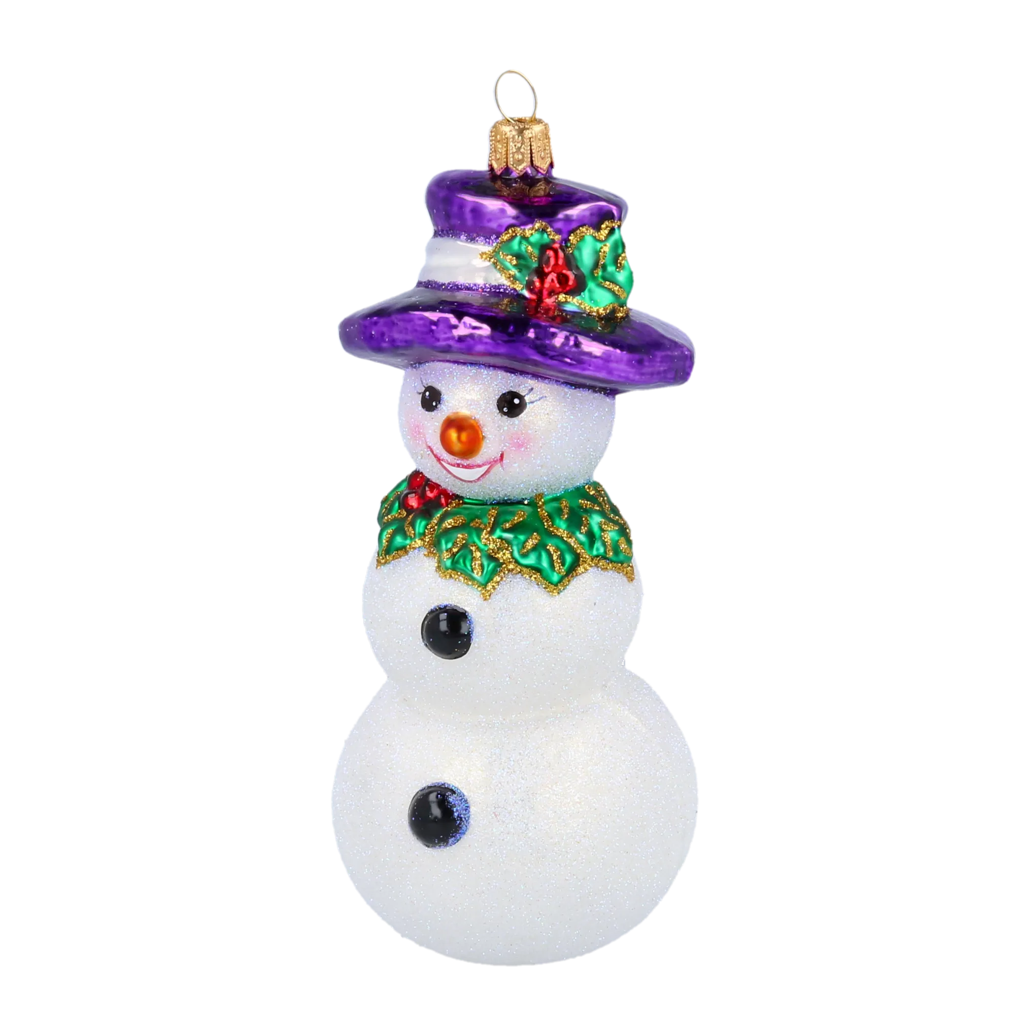 The Snowman in the Purple Hat. Handmade Glass Christmas ornament. 2020-395