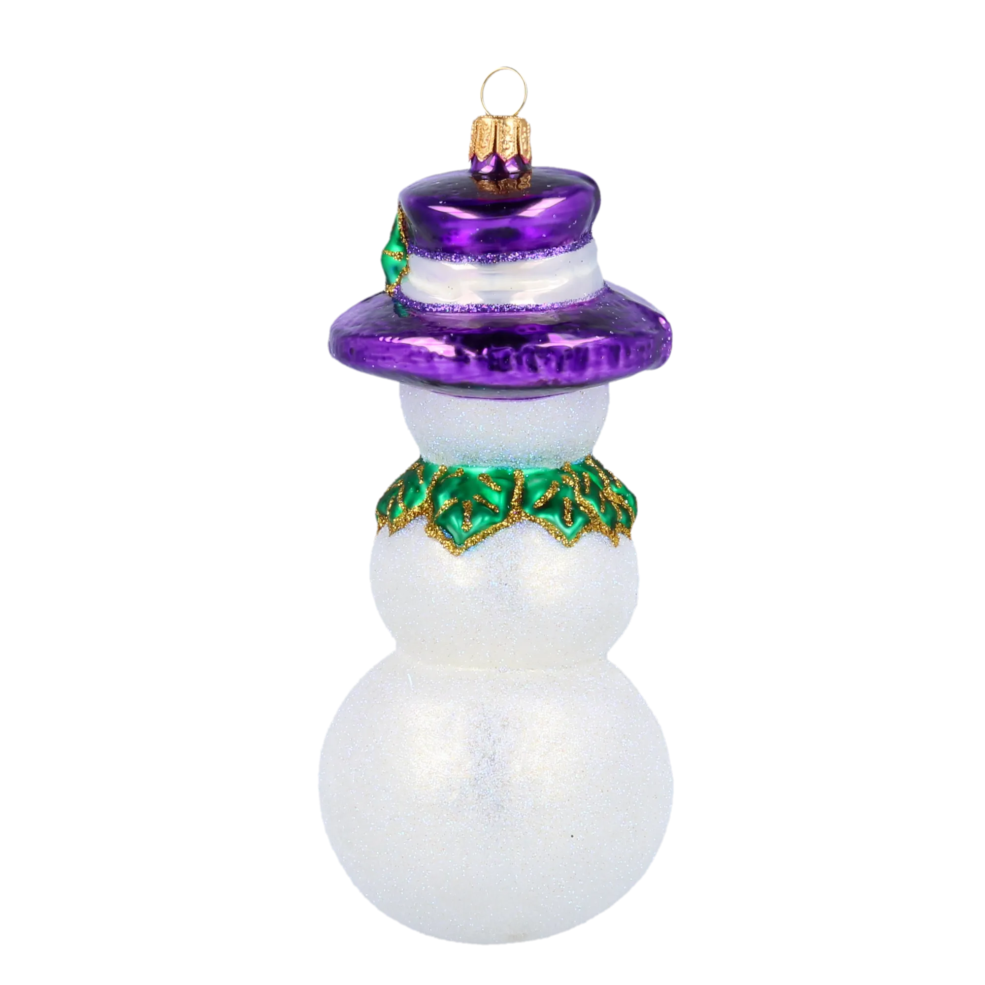The Snowman in the Purple Hat. Handmade Glass Christmas ornament. 2020-395