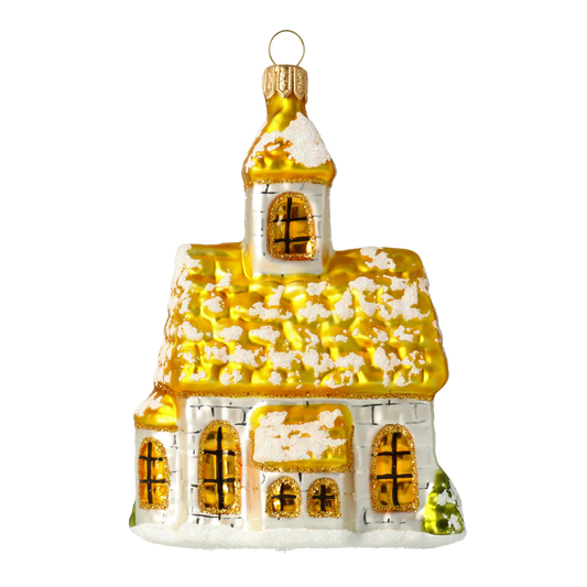 Gilded Snowy Chapel Premium christmas glass ornament 2020-514