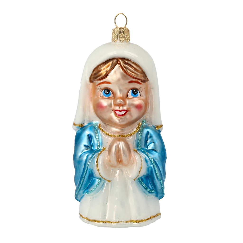 Serene Azure Devotion | Hand-Painted Glass Ornament | Blubom 2020-518