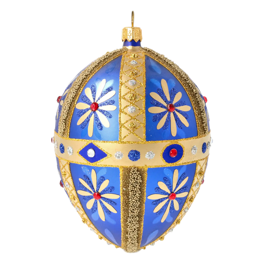 Royal Sapphire Egg Handmade Glass Christmas ornament.