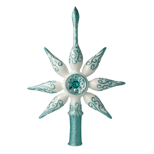 White and Turquoise Christmas Tree Star. Handmade Glass Christmas ornament. 2020-651