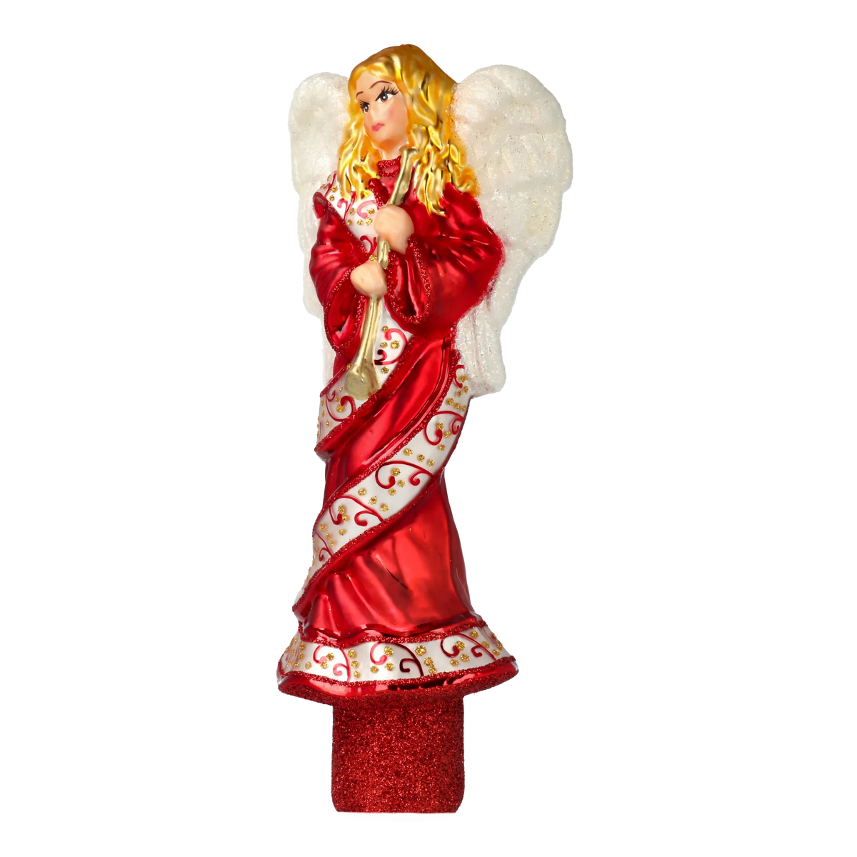 Crimson Clarion Herald | Hand-Painted Glass Ornament | Blubom 2020-684