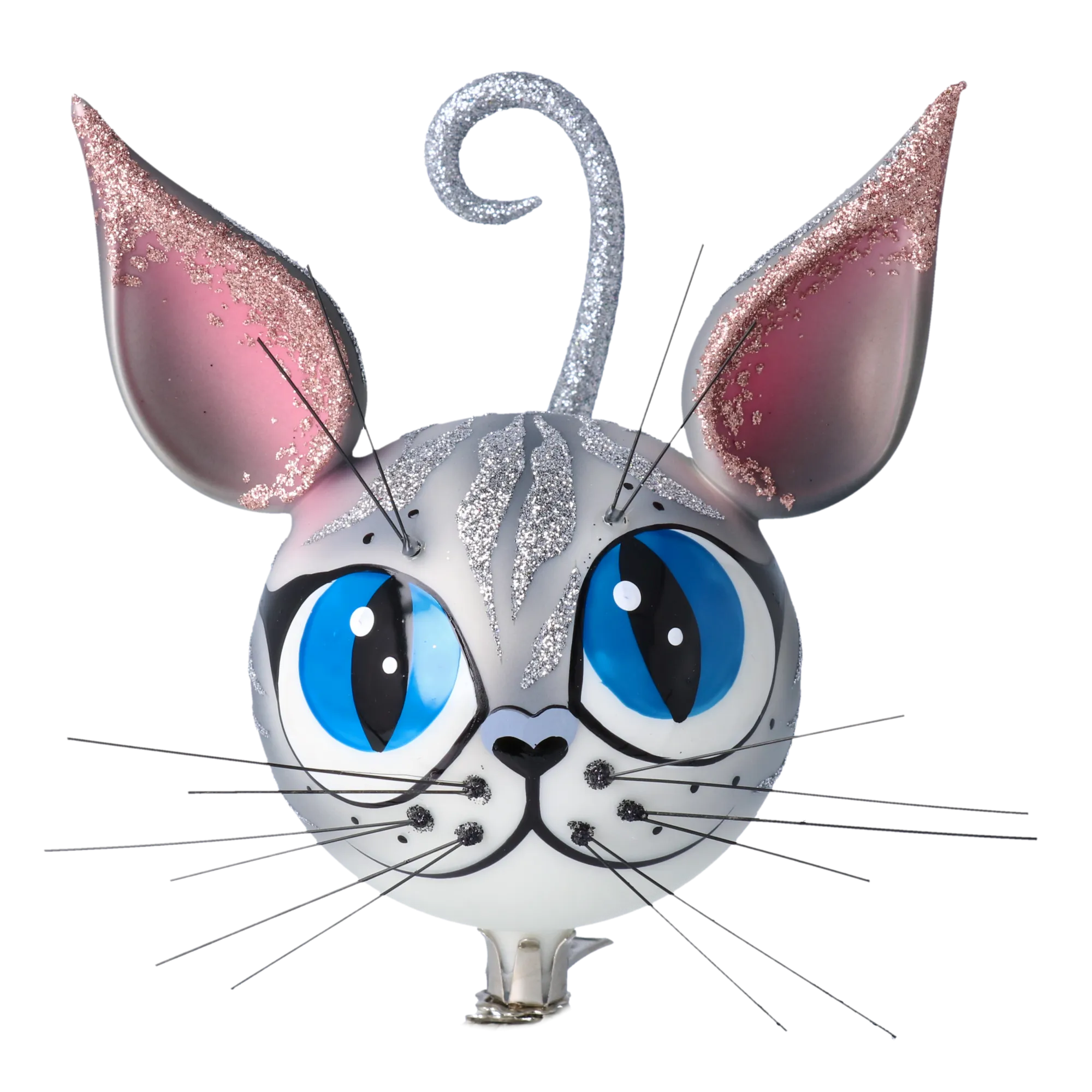 Magic Grey Cat. Handmade Glass Christmas ornament. 2021-002