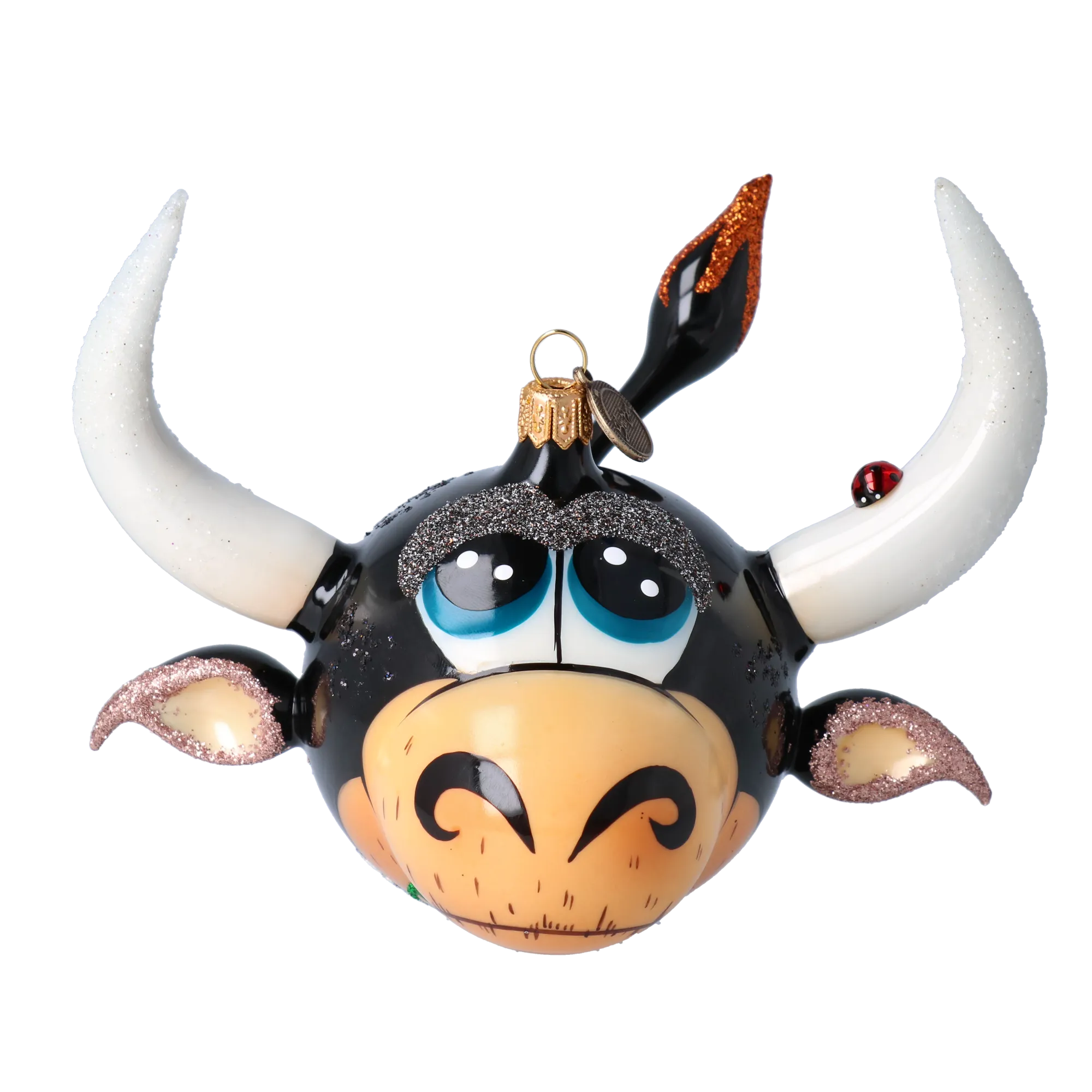 Happy Bull. Handmade Glass Christmas ornament. 2021-007