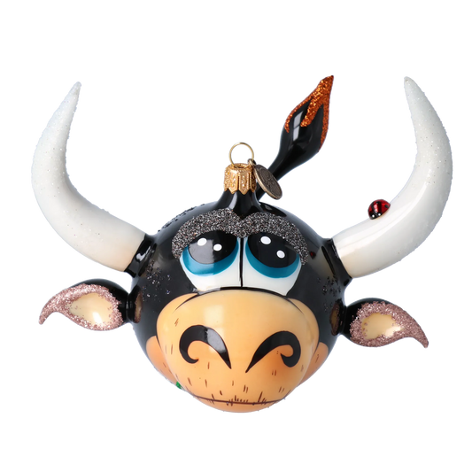 Happy Bull. Handmade Glass Christmas ornament. 2021-007