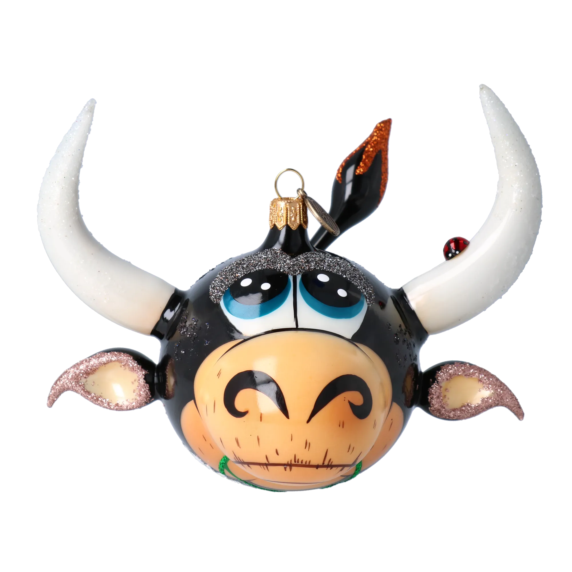 Happy Bull. Handmade Glass Christmas ornament. 2021-007