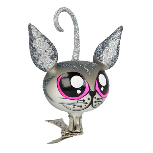 Silver Shimmer Kitten Premium christmas glass ornament 2021-011