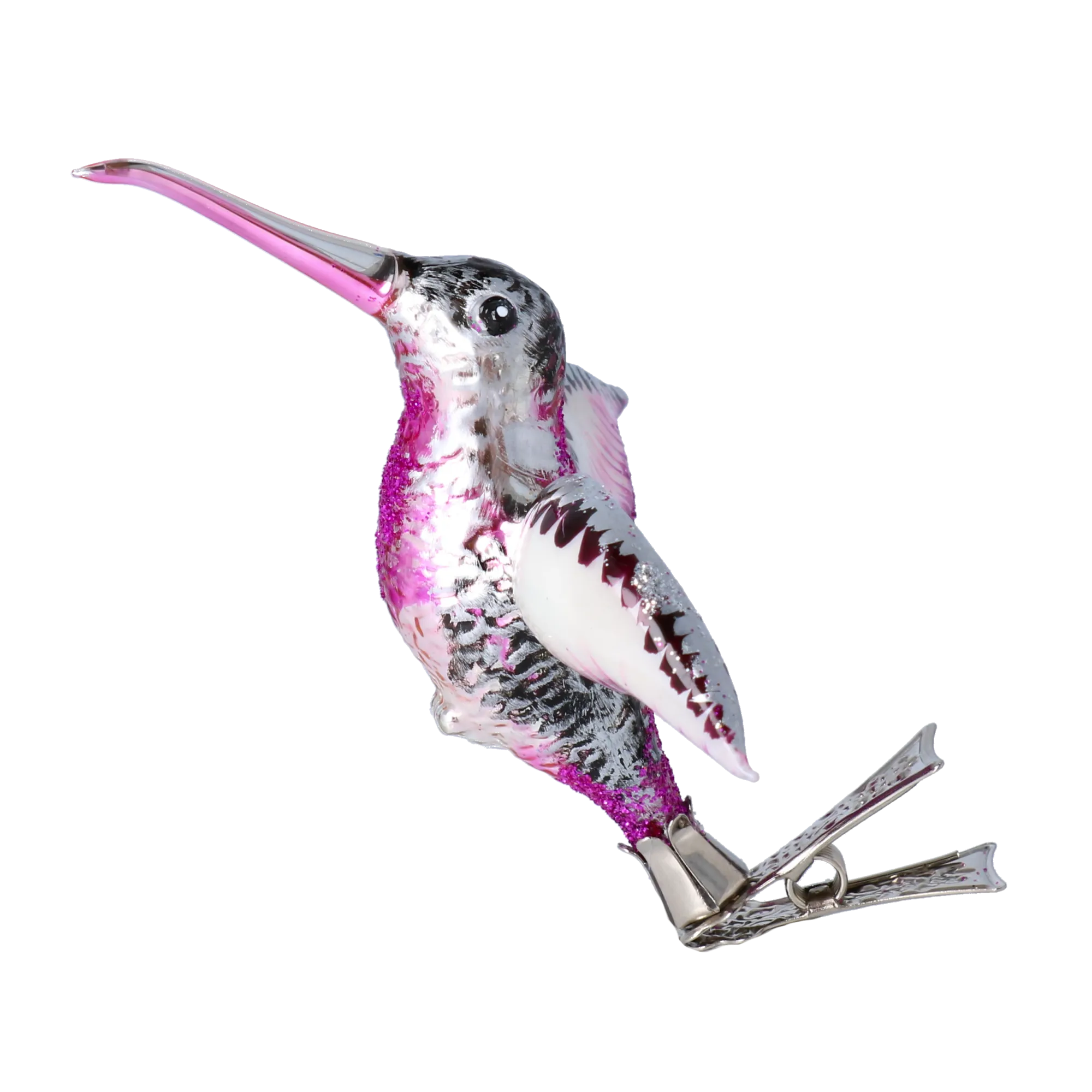 Hovering Hummingbird in Silver & Fuchsia