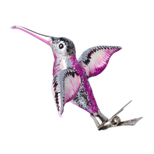 Silver Magenta Hummingbird Premium christmas glass ornament 2021-023